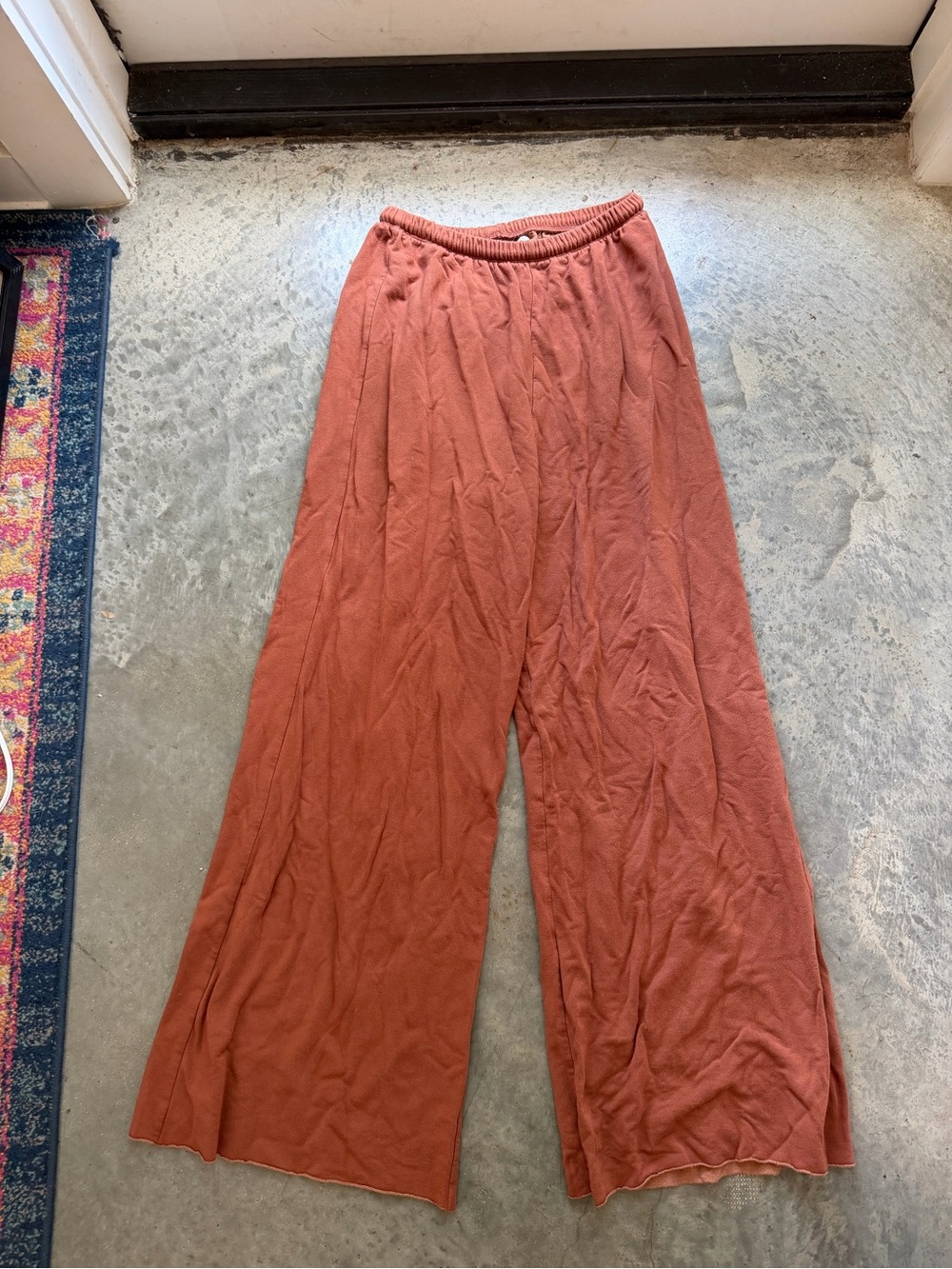 Wide Leg Knit Pants - Rust